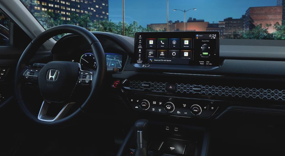 Infotainment display and steering wheel in a 2025 Honda Accord