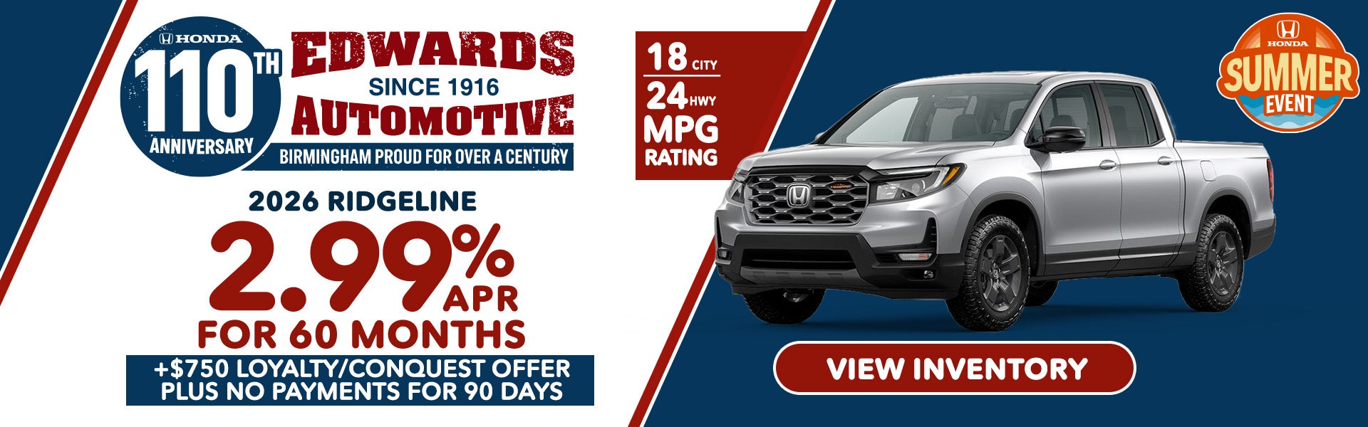 2026 Ridgeline 2.99% APR for 60 month