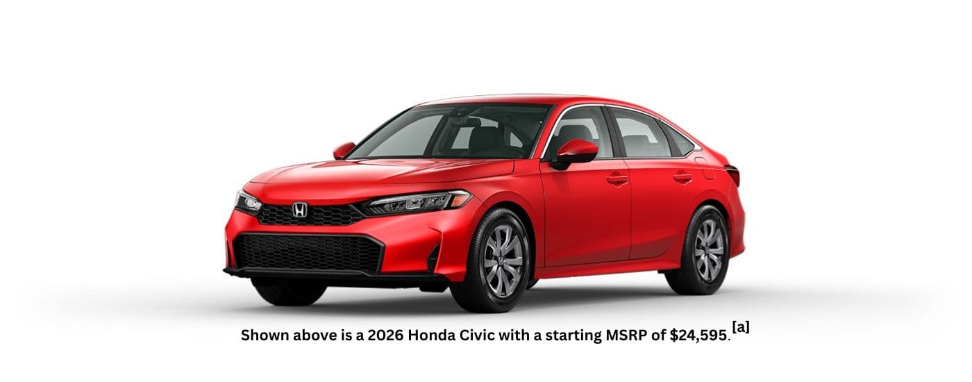 A red 2026 Honda Civic angled left.
